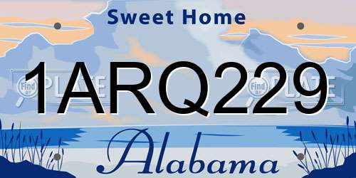 1ARQ229 Alabama License Plate