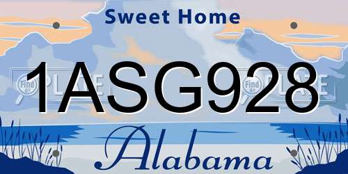 1ASG928 Alabama License Plate