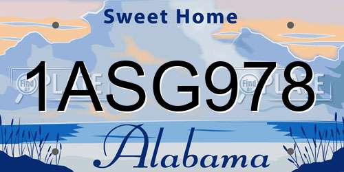 1ASG978 Alabama License Plate