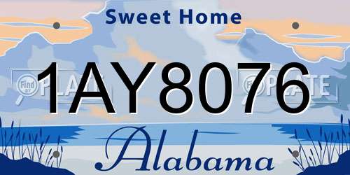 1AY8076 Alabama License Plate