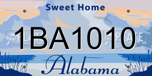 1BA1010 Alabama License Plate