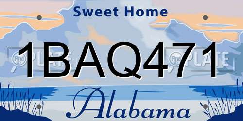 1BAQ471 Alabama License Plate