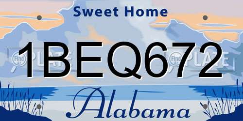 1BEQ672 Alabama License Plate