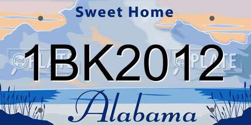 1BK2012 Alabama License Plate