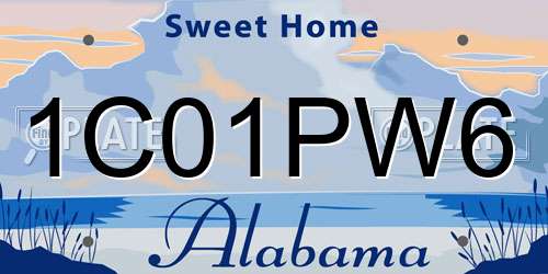 1C01PW6 Alabama License Plate
