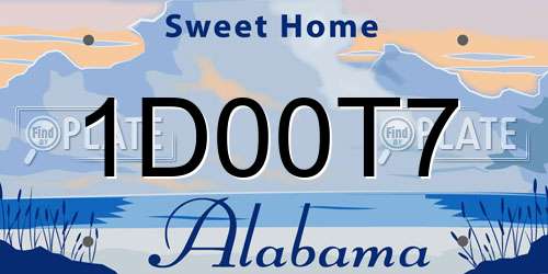1D00T7 Alabama License Plate