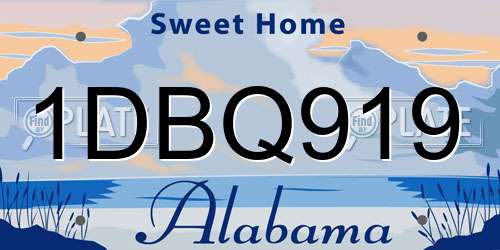 1DBQ919 Alabama License Plate