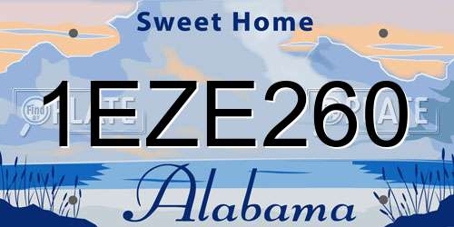 1EZE260 Alabama License Plate