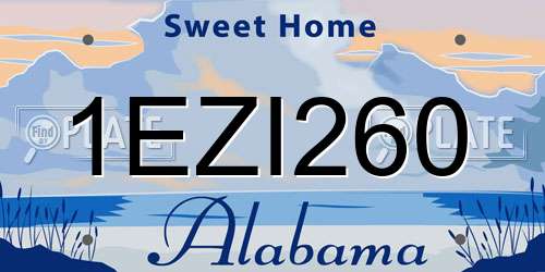 1EZI260 Alabama License Plate