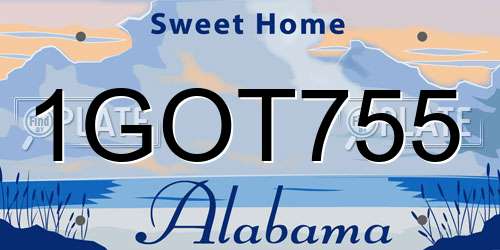 1GOT755 Alabama License Plate