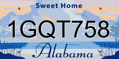 1GQT758 Alabama License Plate