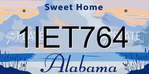 1IET764 Alabama License Plate
