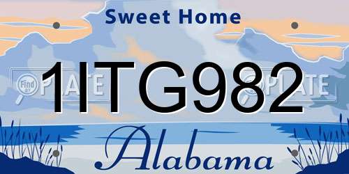 1ITG982 Alabama License Plate
