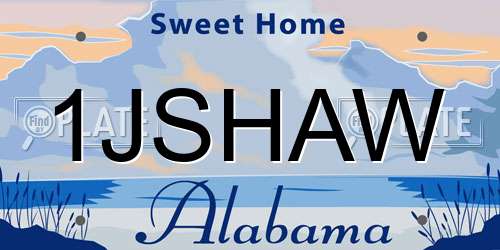 1JSHAW Alabama License Plate