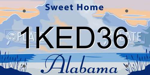 1KED36 Alabama License Plate