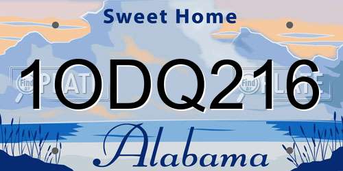 1ODQ216 Alabama License Plate