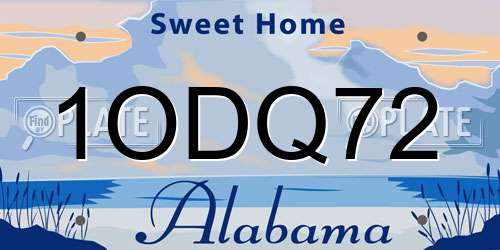 1ODQ72 Alabama License Plate