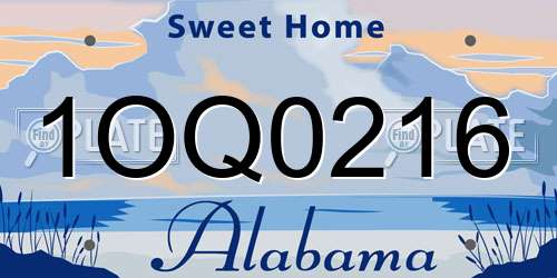 1OQ0216 Alabama License Plate
