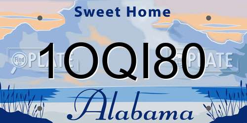 1OQI80 Alabama License Plate