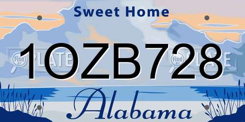 1OZB728 Alabama License Plate