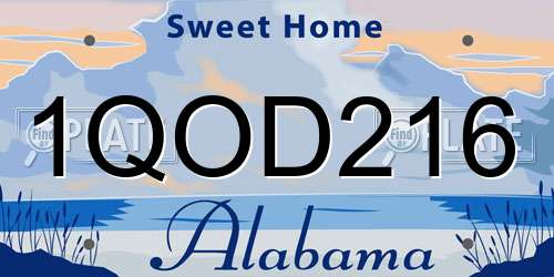 1QOD216 Alabama License Plate