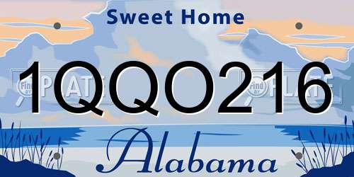 1QQO216 Alabama License Plate