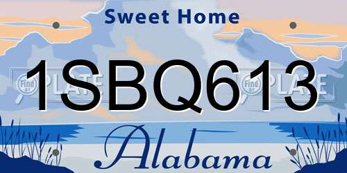 1SBQ613 Alabama License Plate