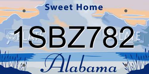 1SBZ782 Alabama License Plate