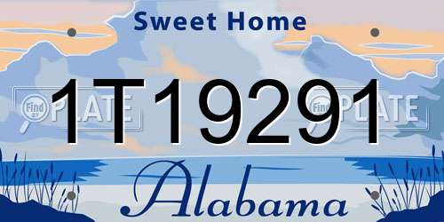 1T19291 Alabama License Plate