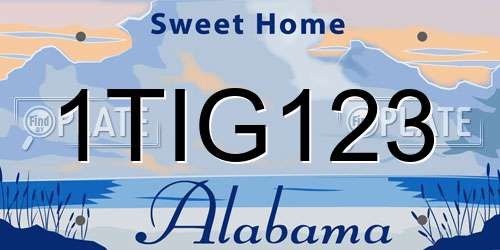 1TIG123 Alabama License Plate