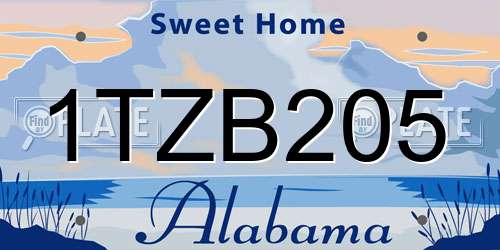 1TZB205 Alabama License Plate