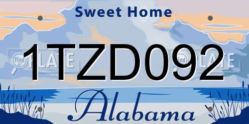 1TZD092 Alabama License Plate