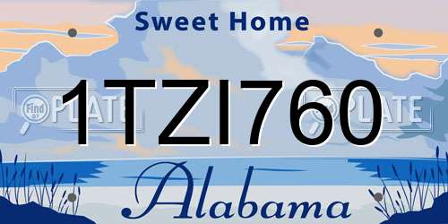 1TZI760 Alabama License Plate