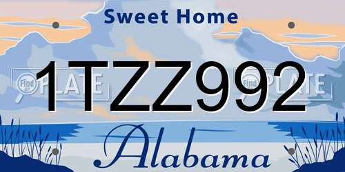 1TZZ992 Alabama License Plate