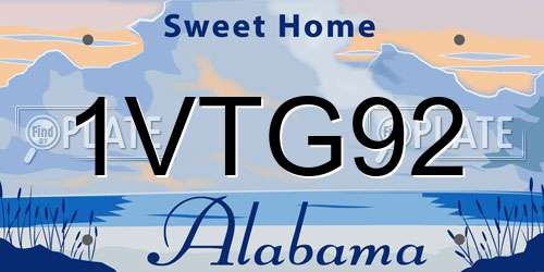1VTG92 Alabama License Plate