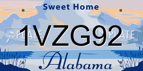 1VZG92 Alabama License Plate
