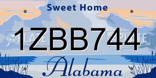1ZBB744 Alabama License Plate