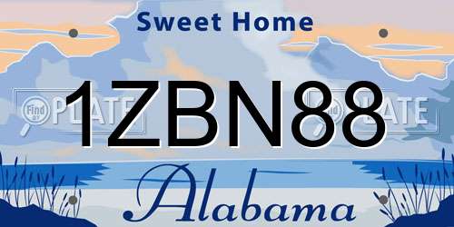1ZBN88 Alabama License Plate