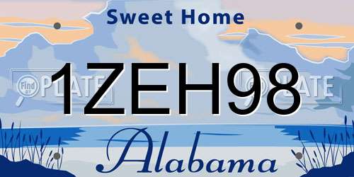 1ZEH98 Alabama License Plate