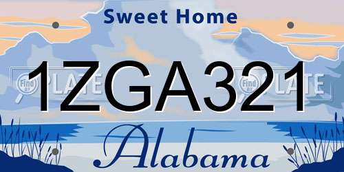 1ZGA321 Alabama License Plate