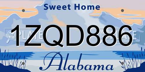1ZQD886 Alabama License Plate