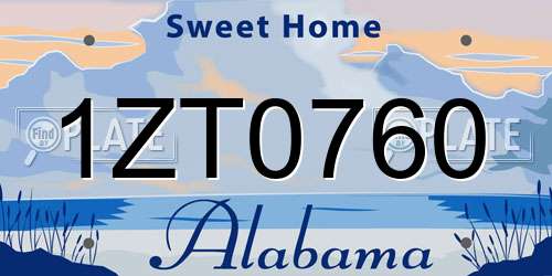 1ZT0760 Alabama License Plate
