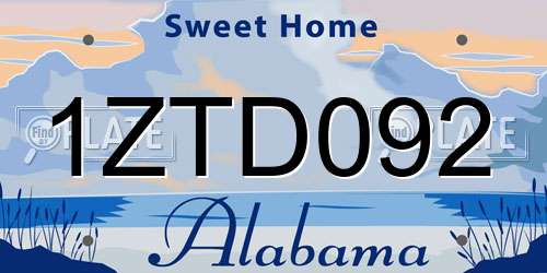 1ZTD092 Alabama License Plate