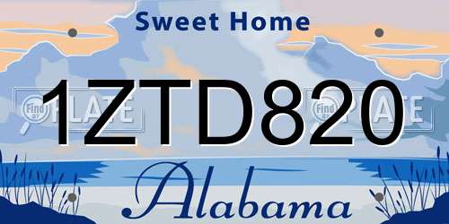 1ZTD820 Alabama License Plate