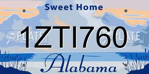 1ZTI760 Alabama License Plate