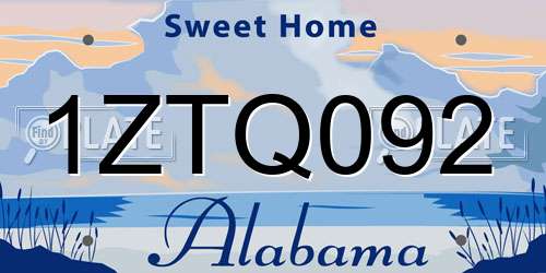 1ZTQ092 Alabama License Plate