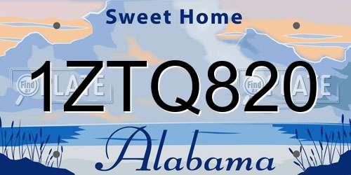 1ZTQ820 Alabama License Plate