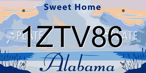 1ZTV86 Alabama License Plate