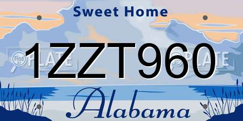 1ZZT960 Alabama License Plate