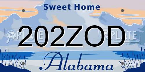 202ZOD Alabama License Plate